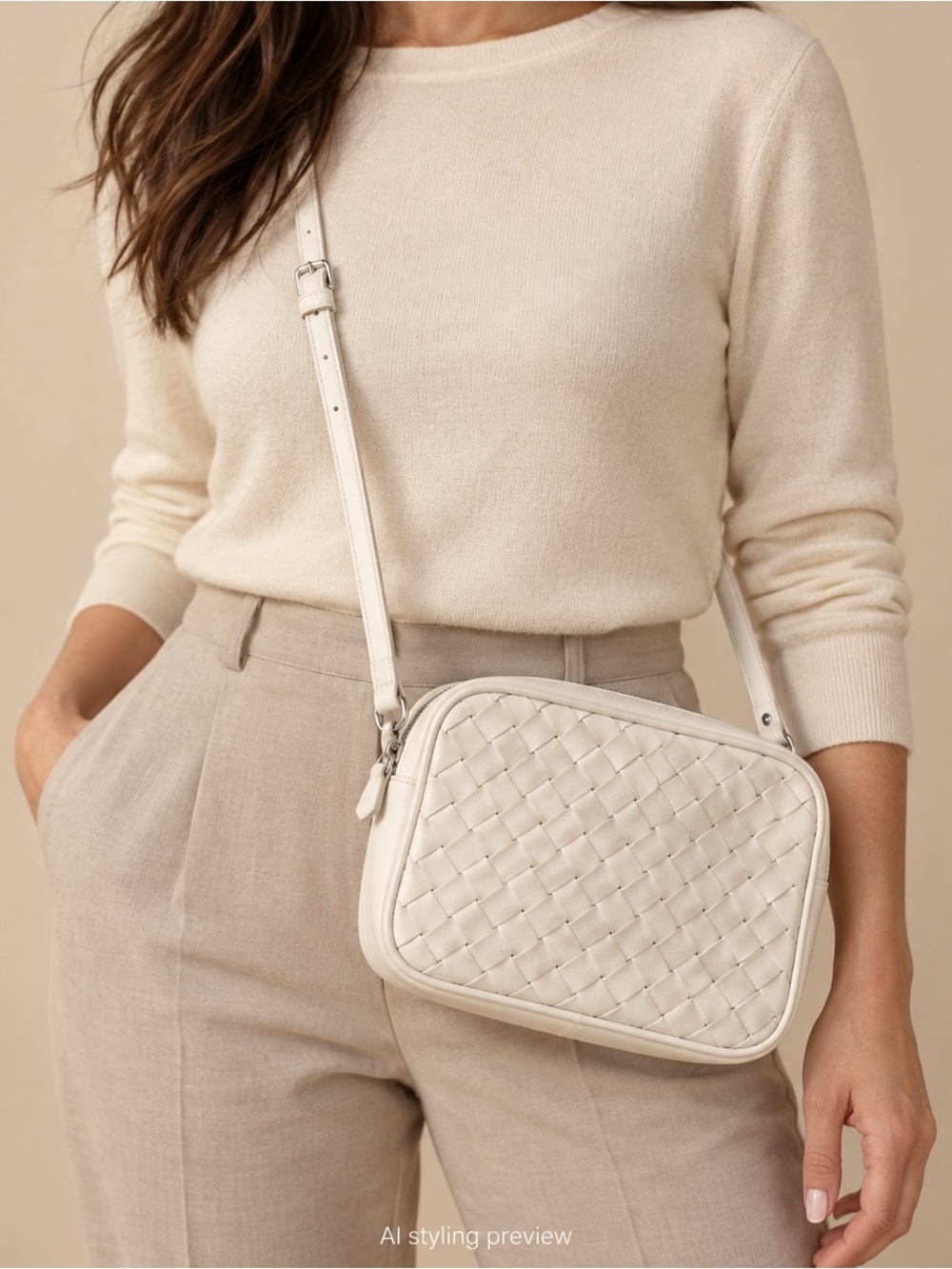 Madison Crossbody Italian Hand Woven Calfskin Bag in Cream